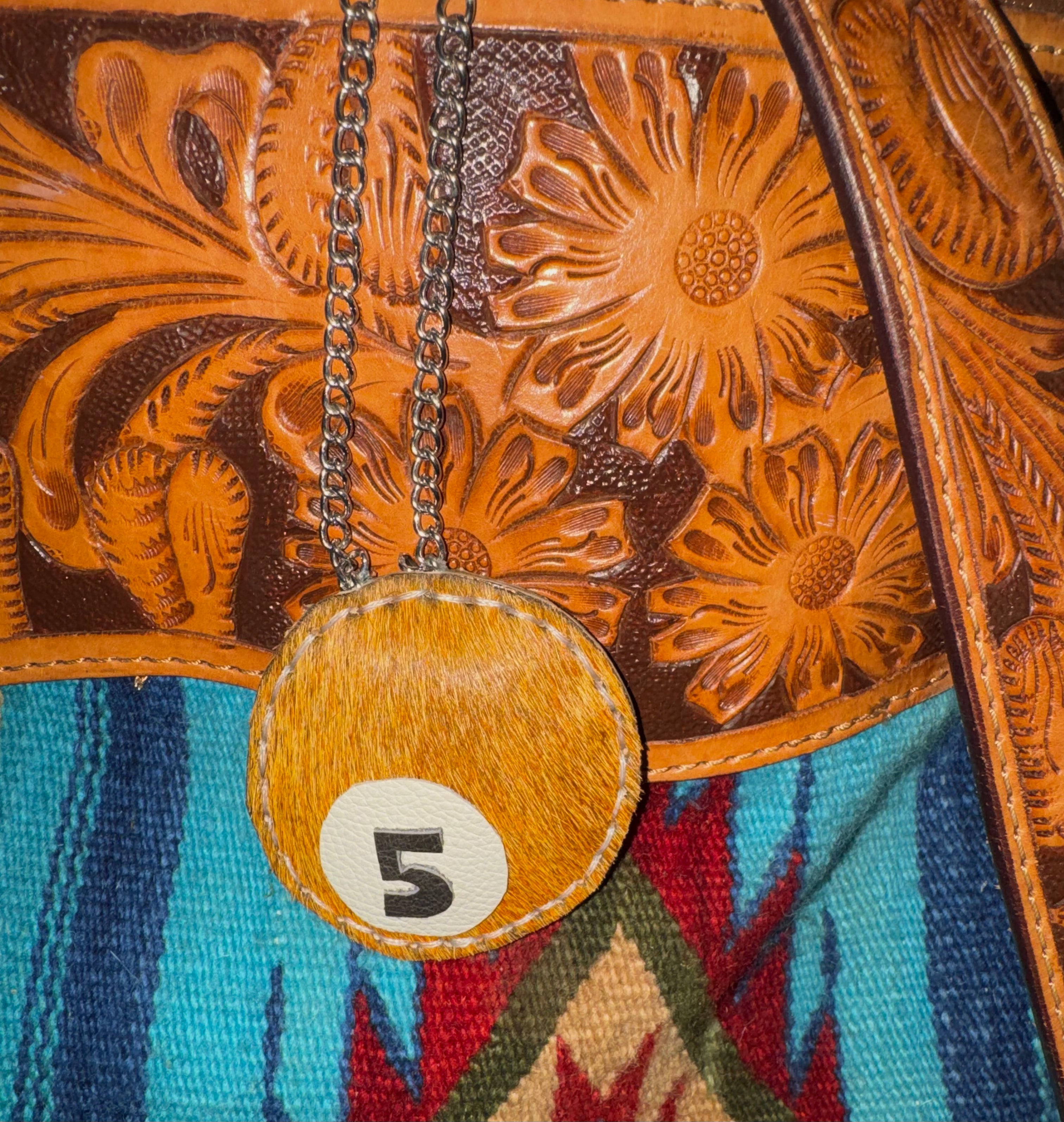 Cowhide Pool Ball Purse Charm
