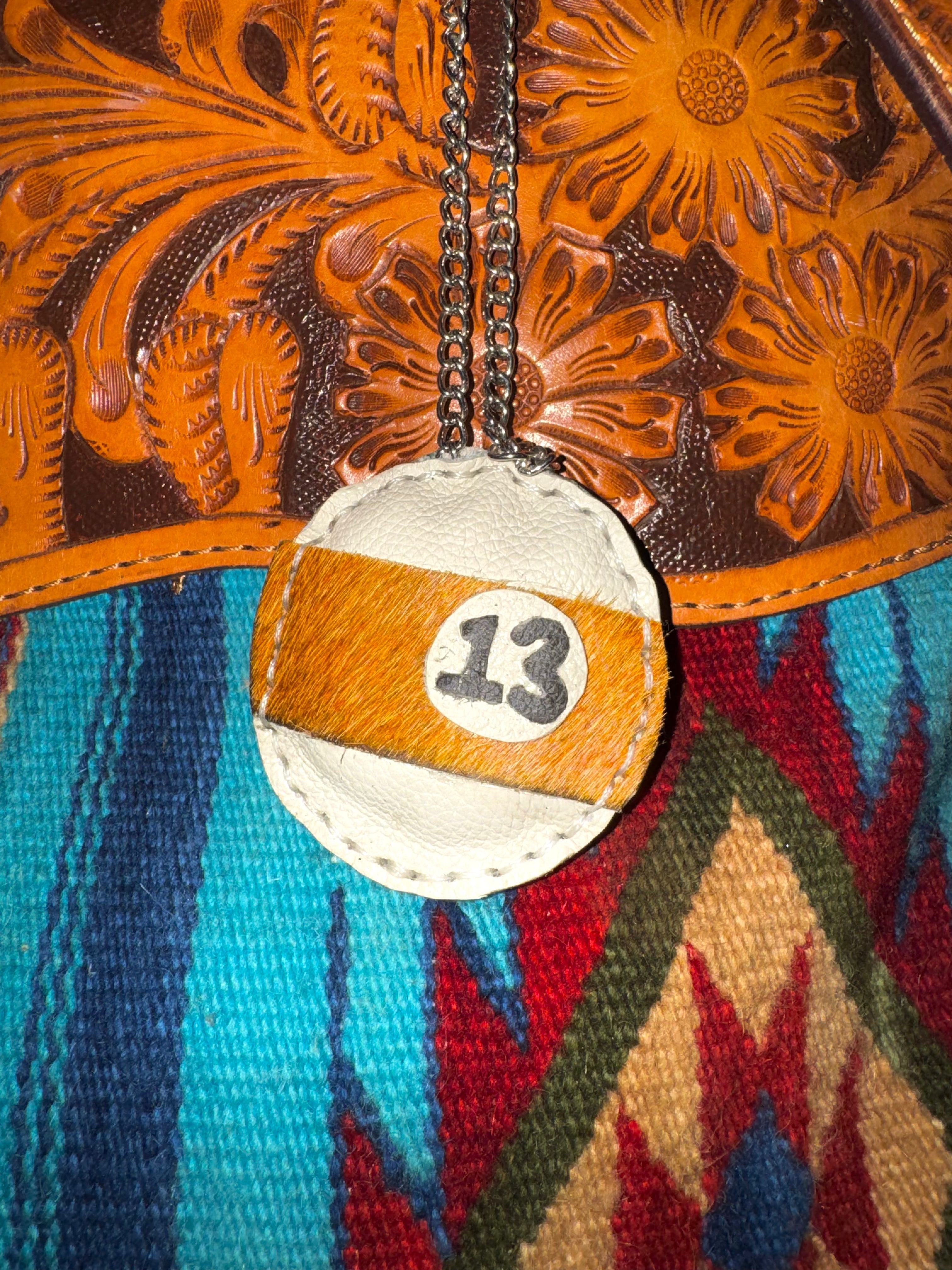 Cowhide Strip Pool Ball Charm